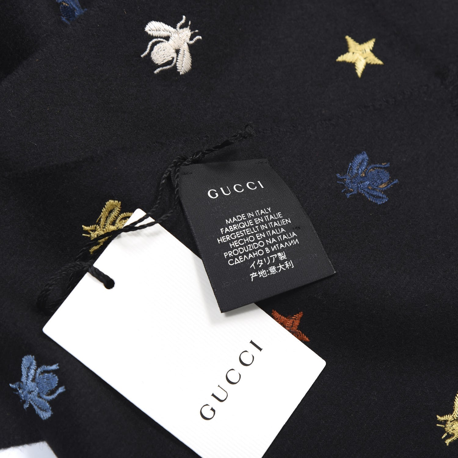 Gucci Silk Cashmere Bee Stardust Scarf Black 4 of 4