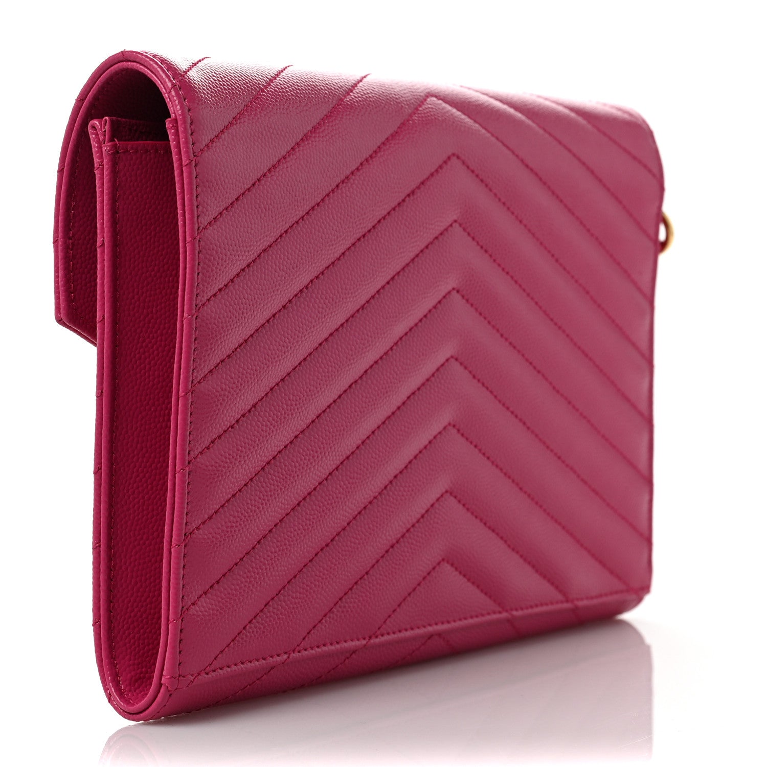 Saint Laurent Grain De Poudre Matelasse Chevron Monogram Envelope Clutch Fuxia Couture 3 of 9