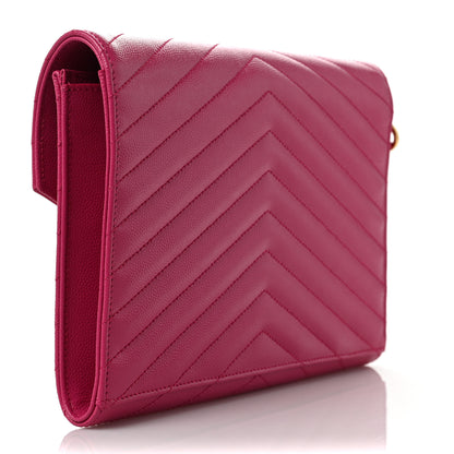 Saint Laurent Grain De Poudre Matelasse Chevron Monogram Envelope Clutch Fuxia Couture 3 of 9