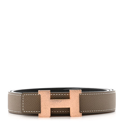 Hermes Swift Epsom 32mm Martelee Constance H Belt 85 Black Etoupe 1 of 8