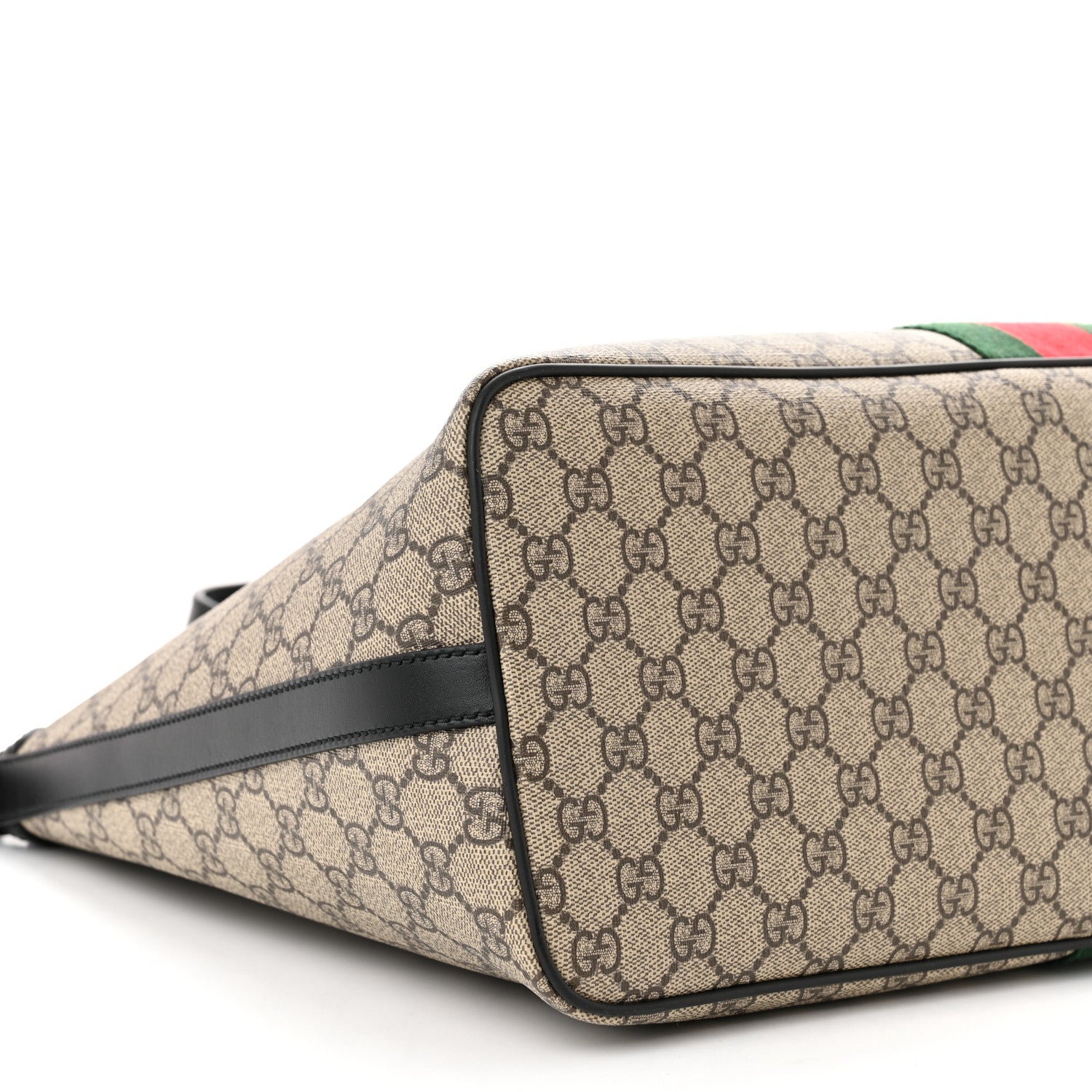 Gucci GG Supreme Monogram Web Medium Zippered Tote Beige Black 9 of 10