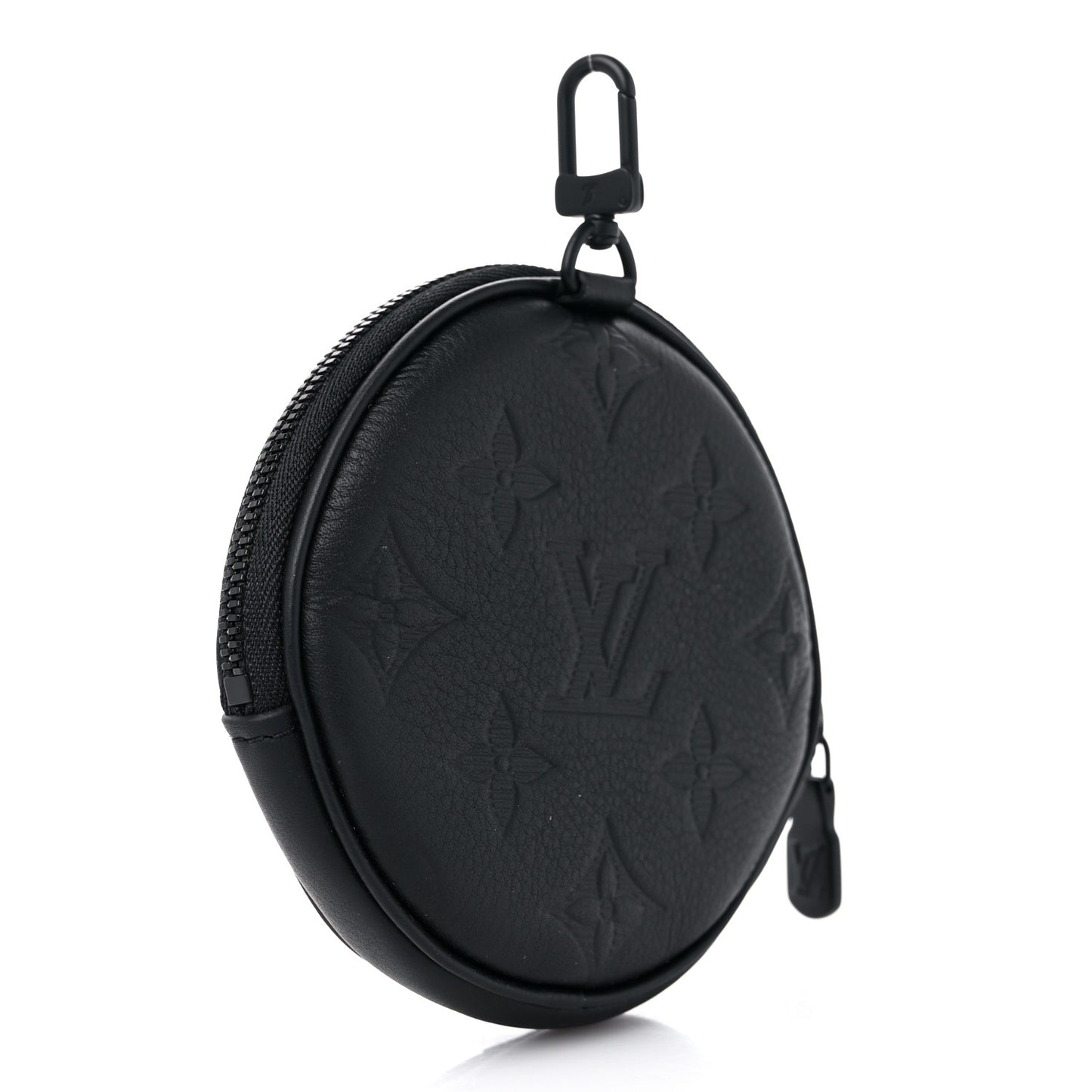 Calfskin Shadow Monogram Round Coin Purse Black