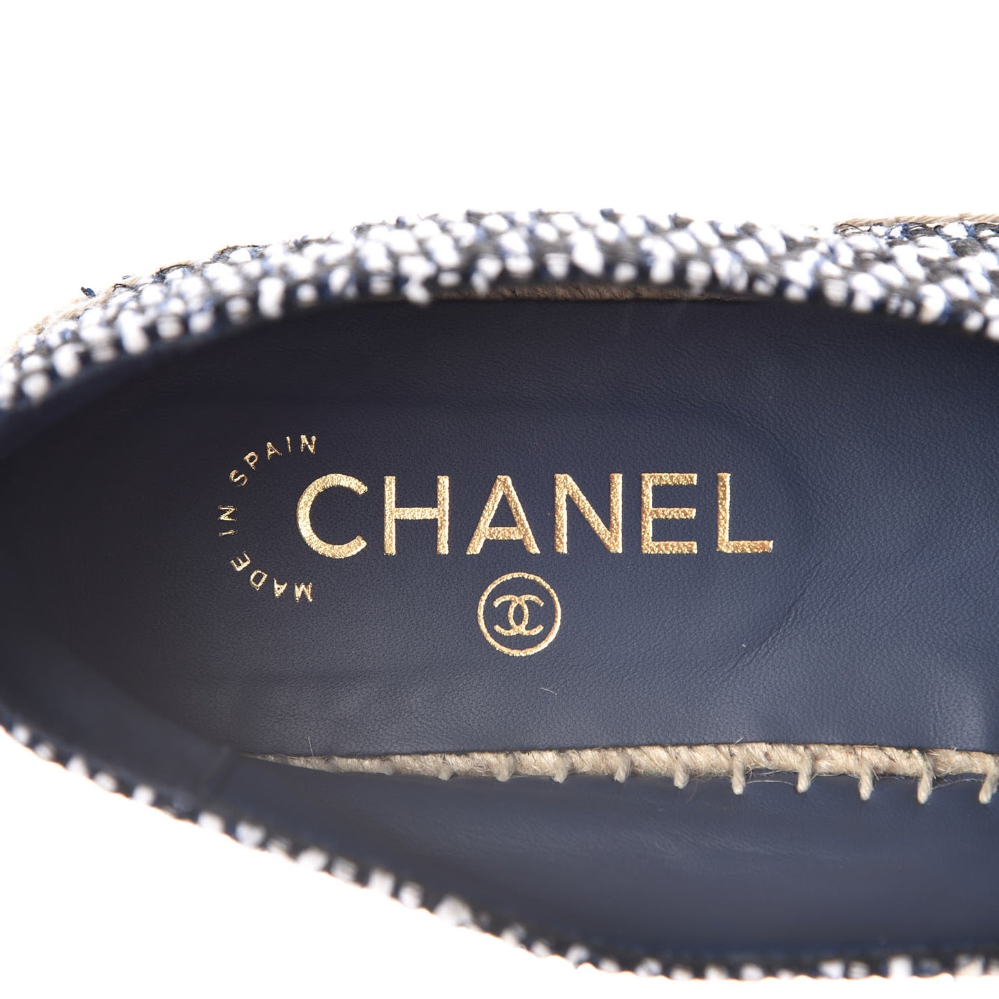 Tweed Grosgrain CC Espadrilles 42 Black Navy White