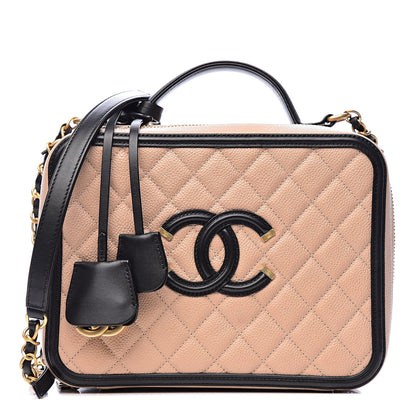 Chanel Caviar Quilted Large CC Filigree Vanity Case Beige Black 1 of 10