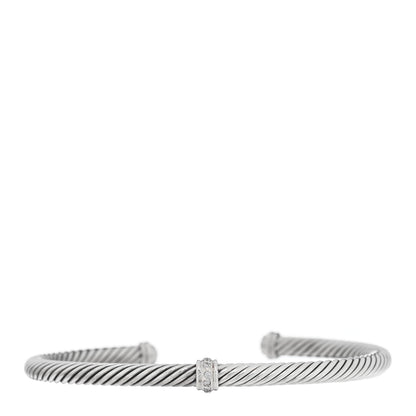 David Yurman Sterling Silver Diamond 4mm Cable Classics Single Station Bracelet 1 of 3
