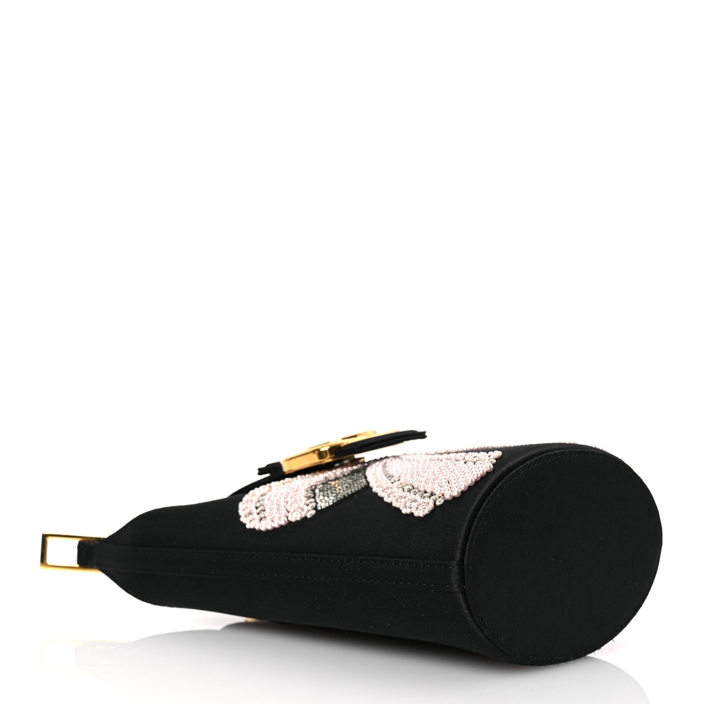 Satin Sequin Small Swan Bucket Bag  Black