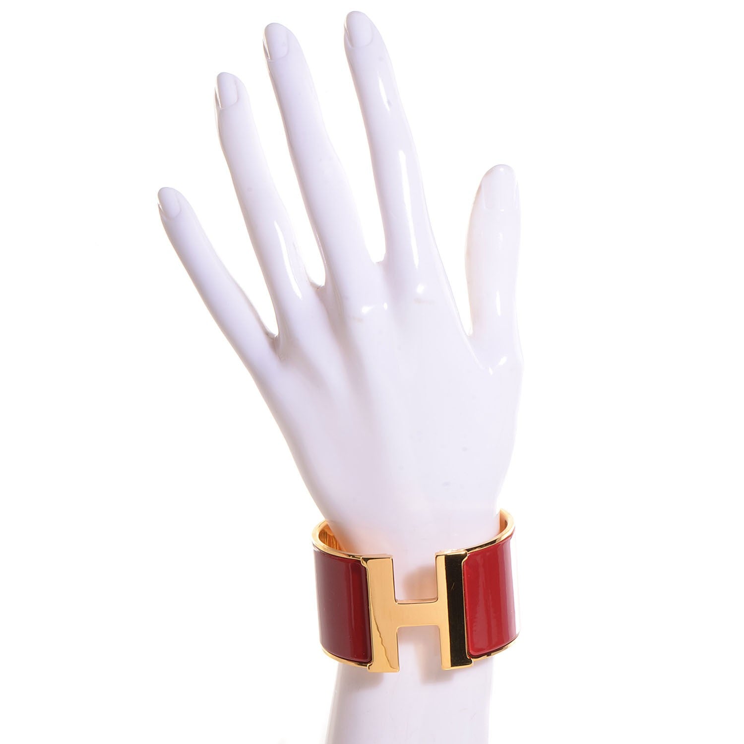 Hermes Enamel Clic H Extra Wide Bracelet PM Red 2 of 7