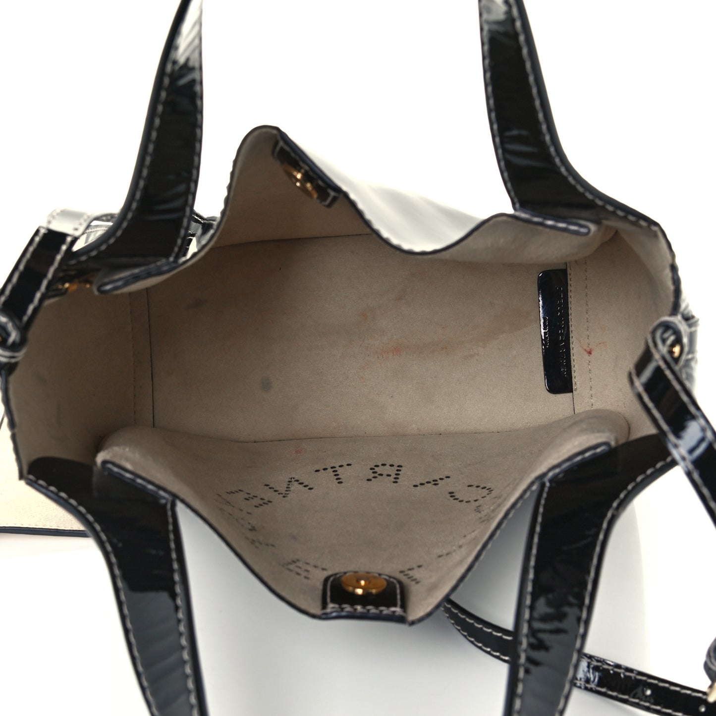 Patent East West Perforated Tote Black