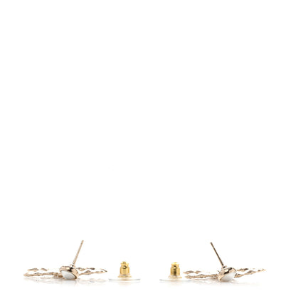 Chanel Pearl Crystal Heart CC Drop Earrings Gold 3 of 5