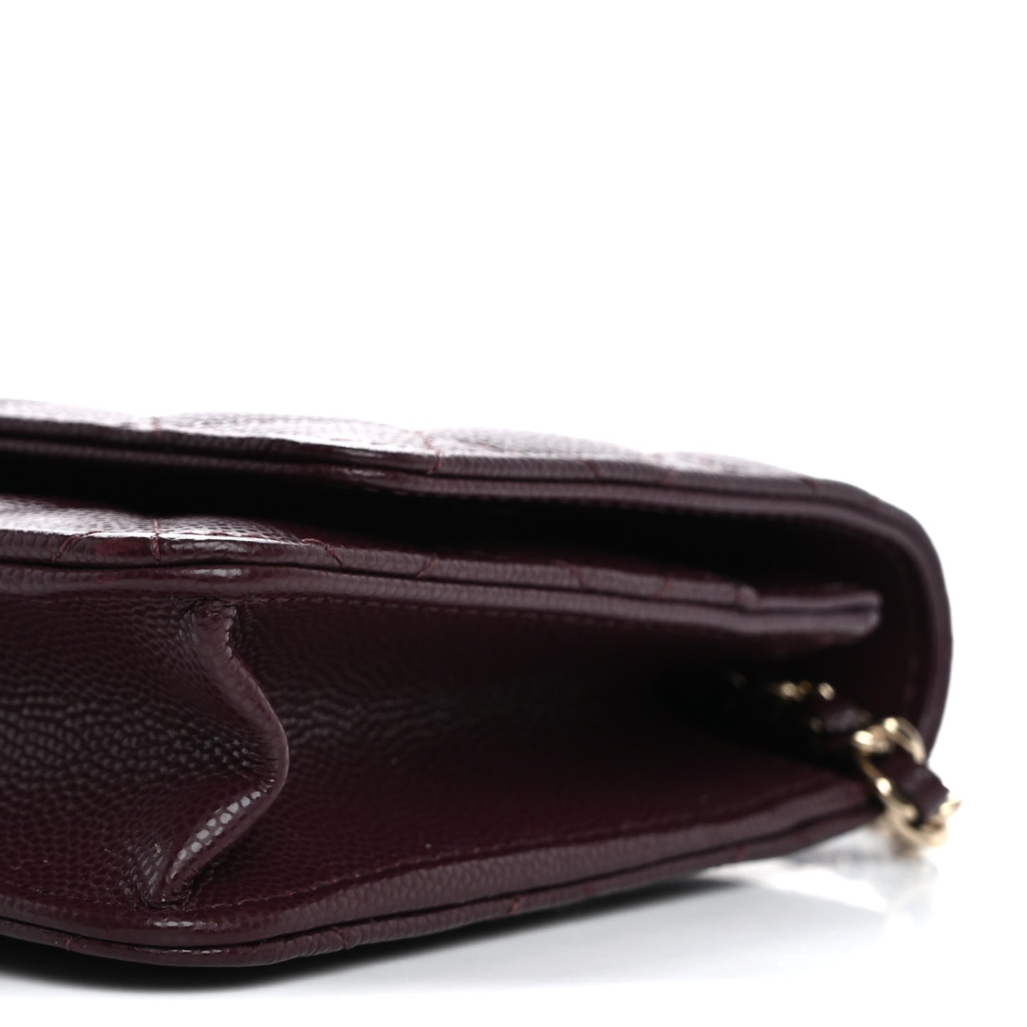 Caviar Quilted Chain Embossed CC Wallet On Chain WOC Dark Burgundy