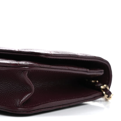 Chanel Caviar Quilted Chain Embossed CC Wallet On Chain WOC Dark Burgundy 10 of 11