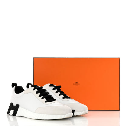 Hermes Calfskin Suede Goatskin Bouncing Sneakers 40 White Black 9 of 9