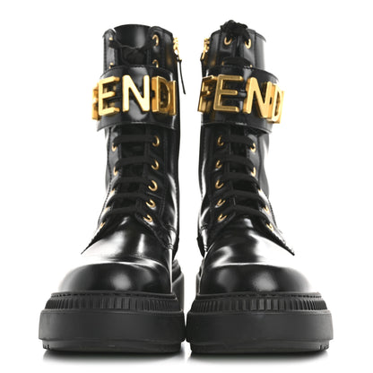 Fendi Vitello Abrasivato Fendigraphy 50mm Biker Boots 38 Black 3 of 9