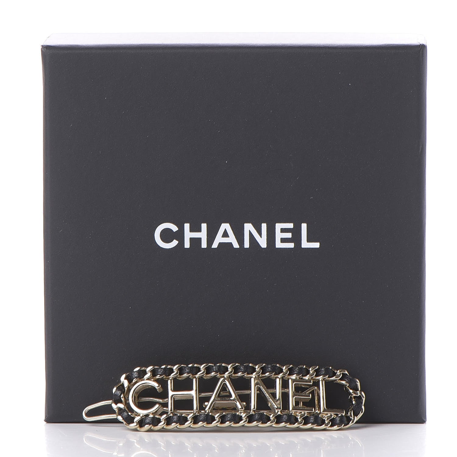 Chanel Metal Lambskin Vintage Allure Logo Hair Clip Black Gold 5 of 5