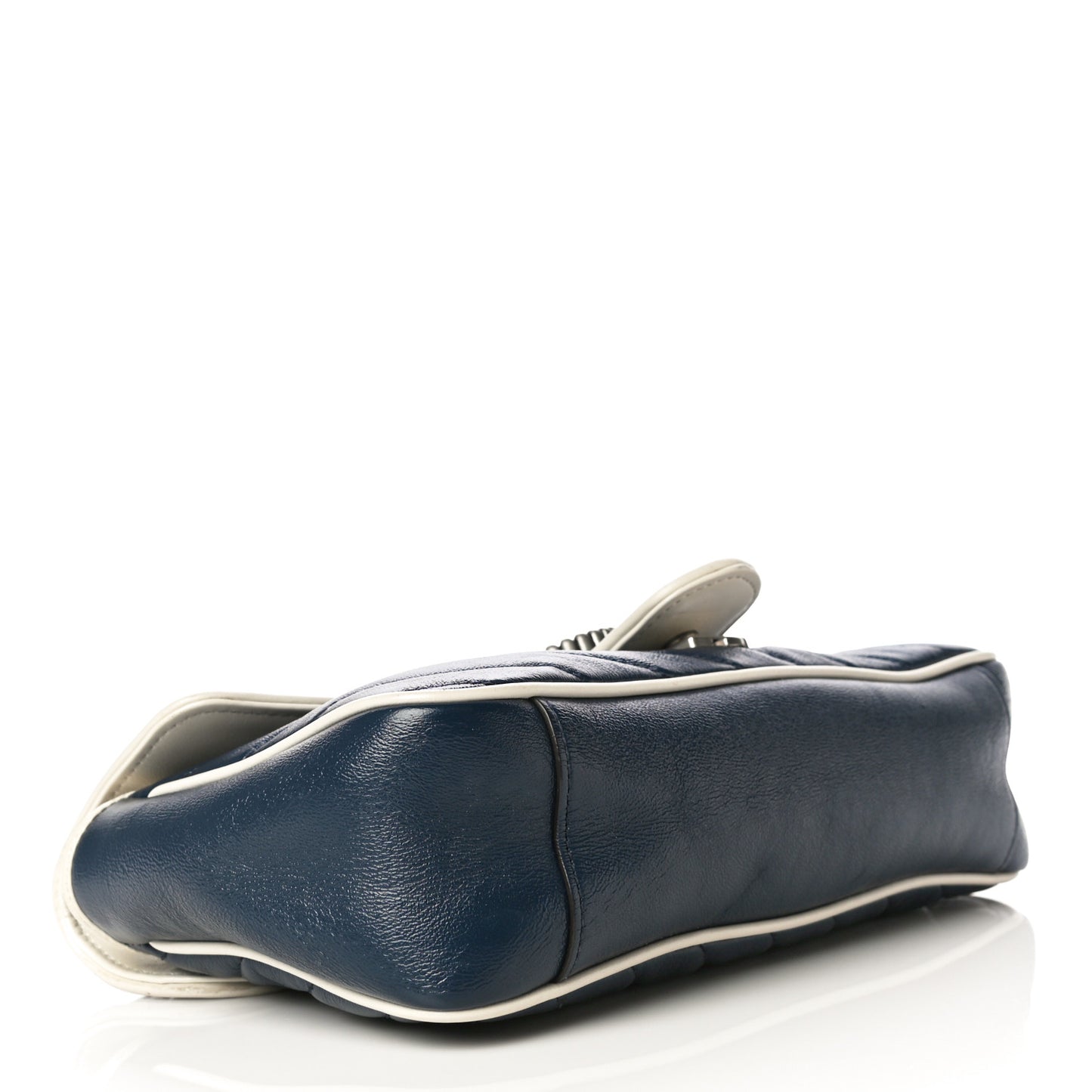 Vintage Effect Calfskin Matelasse Diagonal Small Torchon GG Marmont Shoulder Bag Blue Agata Mystic White