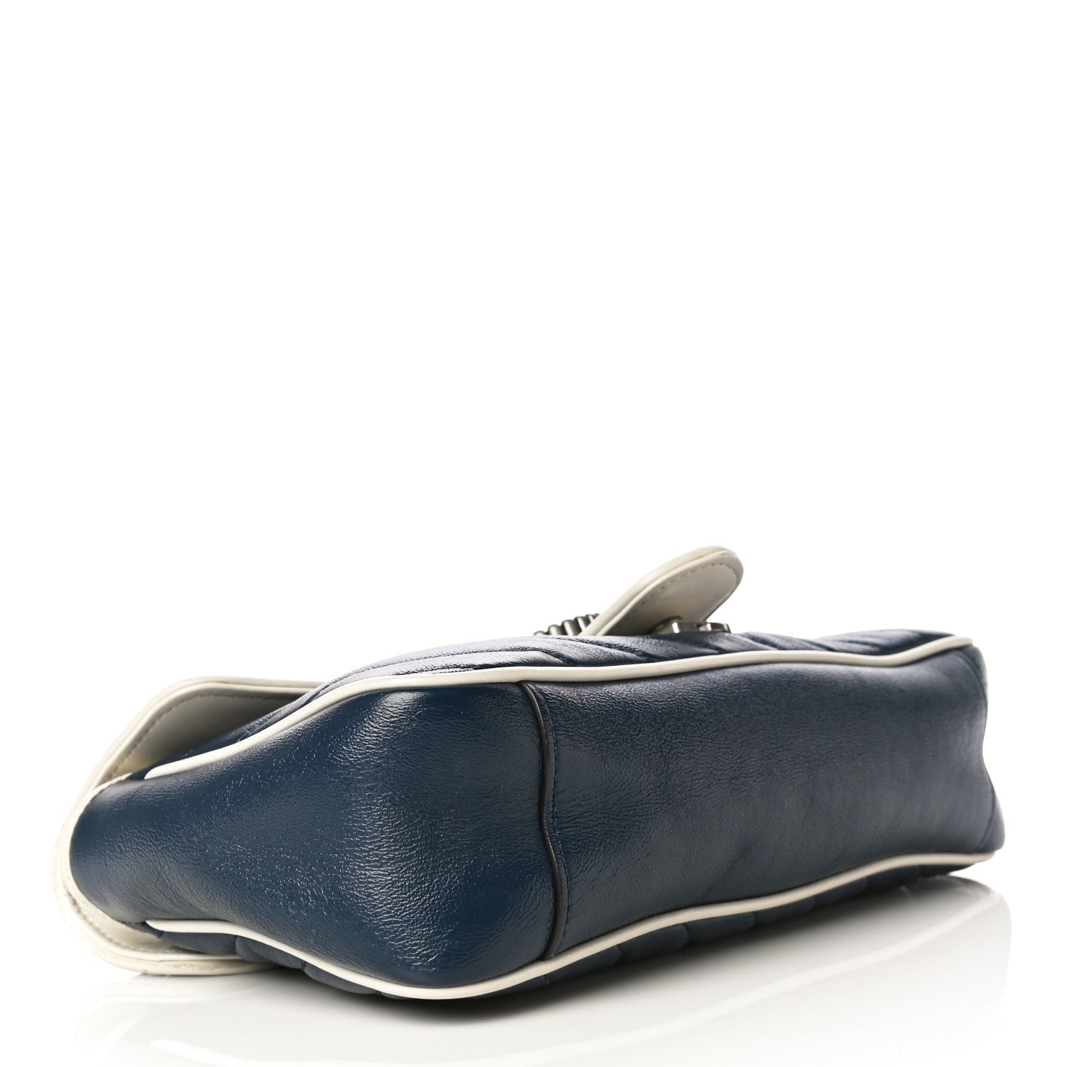 Gucci Vintage Effect Calfskin Matelasse Diagonal Small Torchon GG Marmont Shoulder Bag Blue Agata Mystic White 4 of 21