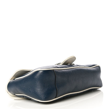 Gucci Vintage Effect Calfskin Matelasse Diagonal Small Torchon GG Marmont Shoulder Bag Blue Agata Mystic White 4 of 21