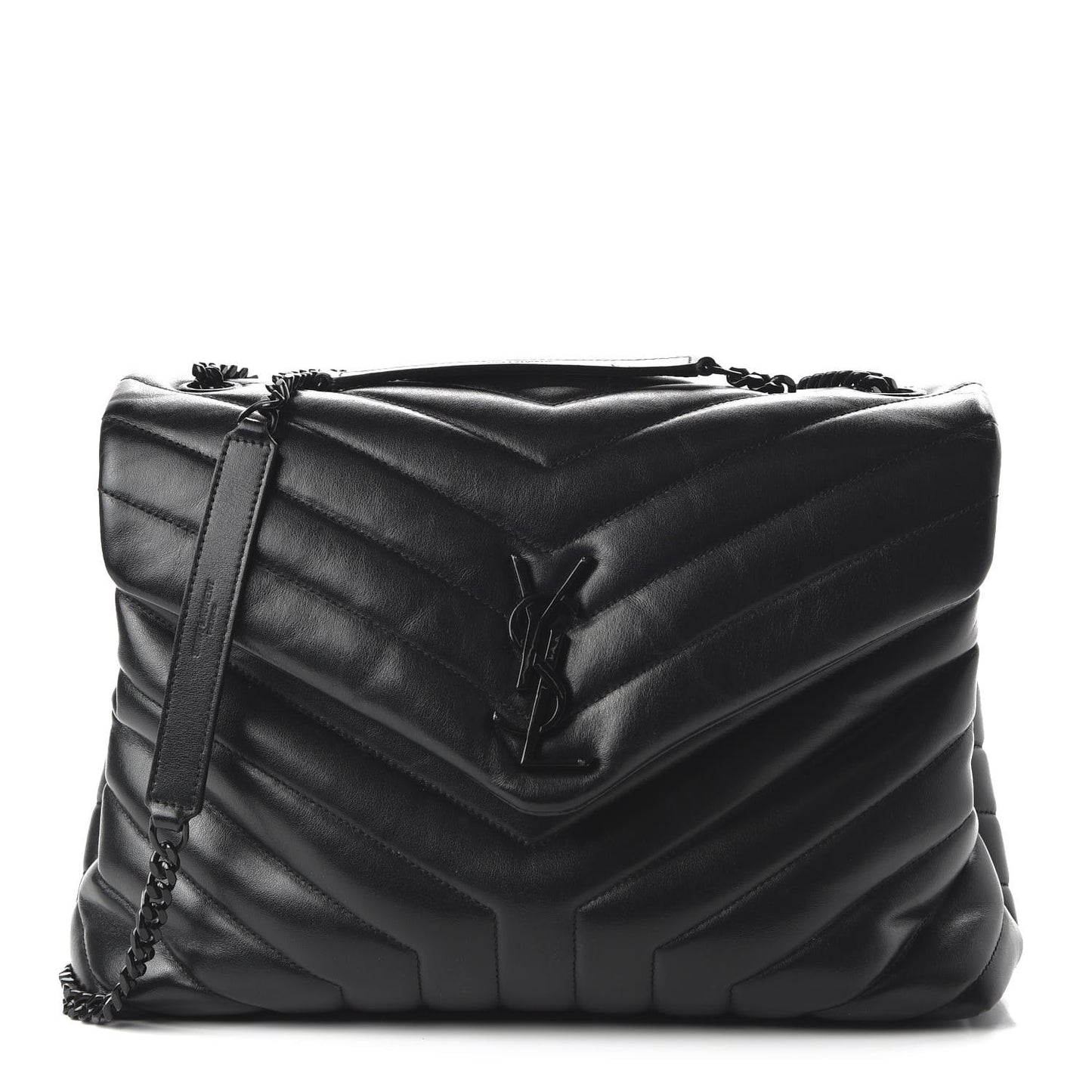 Calfskin Y Quilted Monogram Medium Loulou Chain Satchel Black