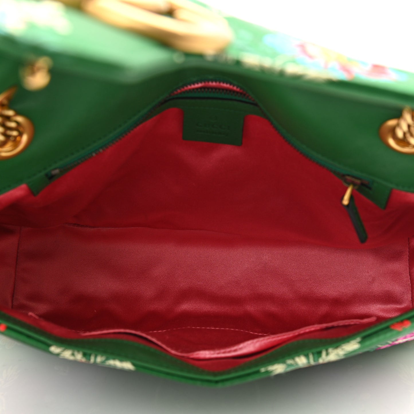Jacquard Matelasse Floral Medium GG Marmont Shoulder Bag Green