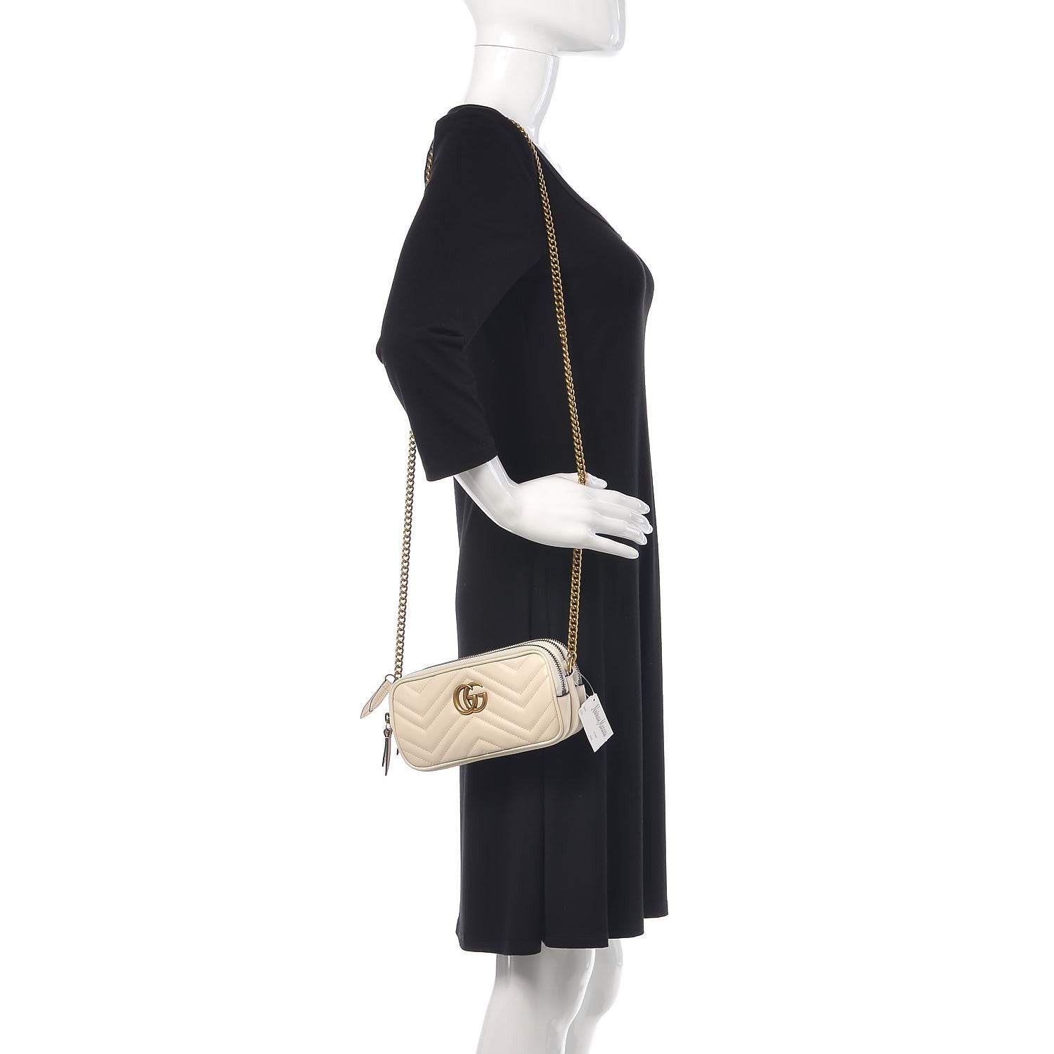 Gucci Calfskin Matelasse Mini GG Marmont Chain Crossbody Bag White 2 of 12