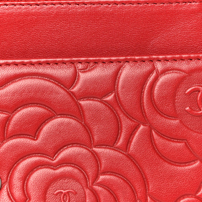 Chanel Lambskin Camellia Embossed Wallet On Chain WOC Red 16 of 19