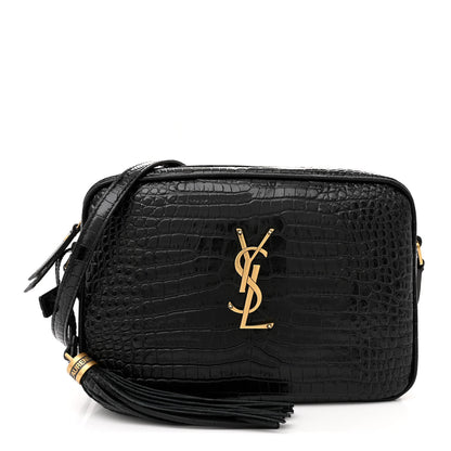Saint Laurent Patent Calfskin Crocodile Embossed Monogram Lou Camera Bag Black 1 of 12
