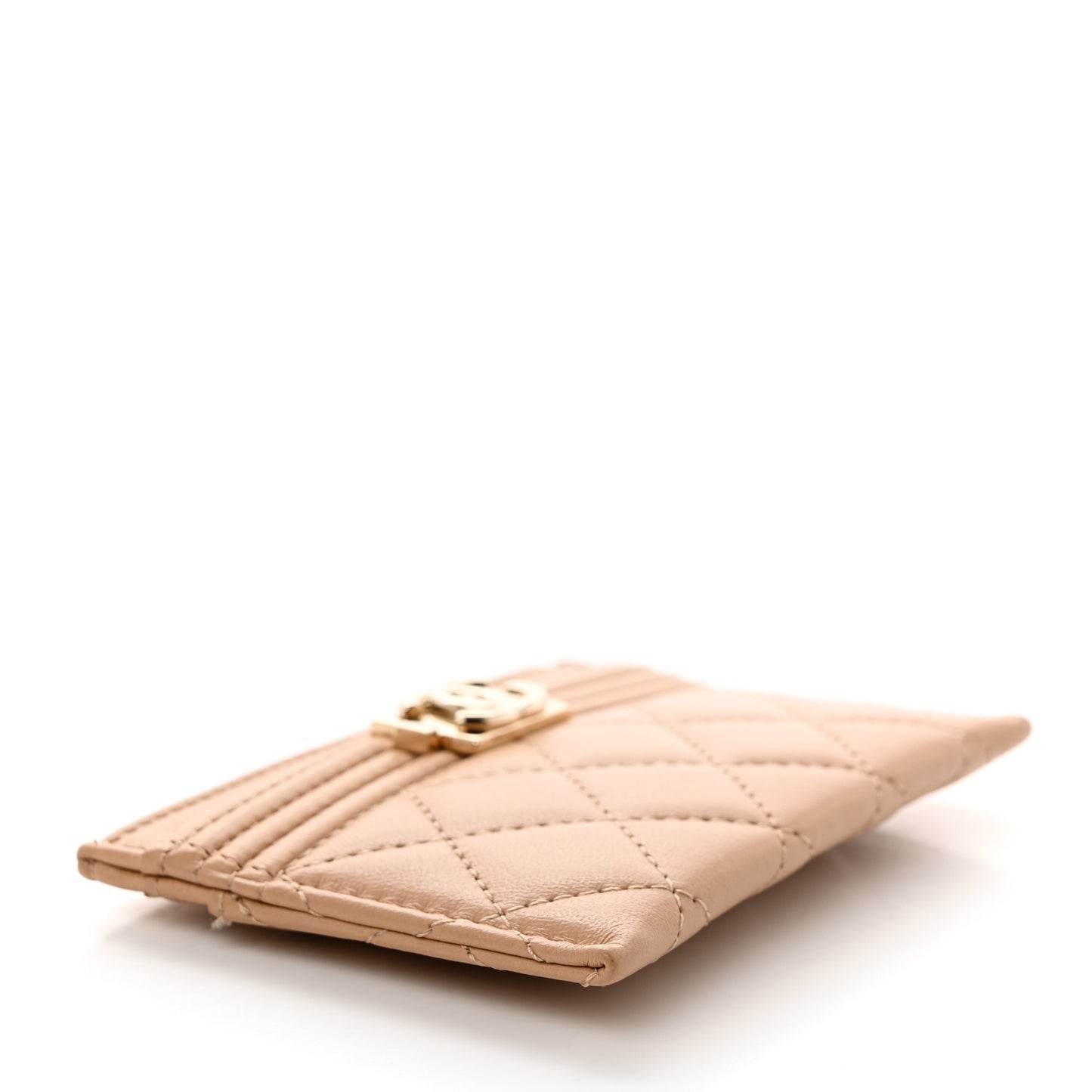 Lambskin Quilted Boy Card Holder Beige
