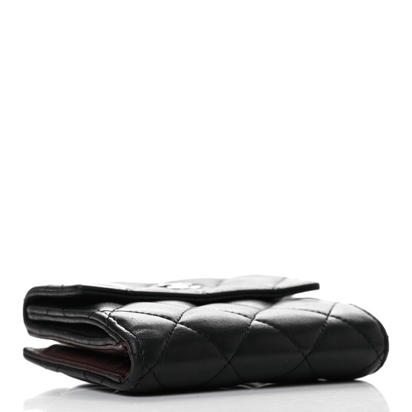 Lambskin Quilted Compact French Flap Wallet Black