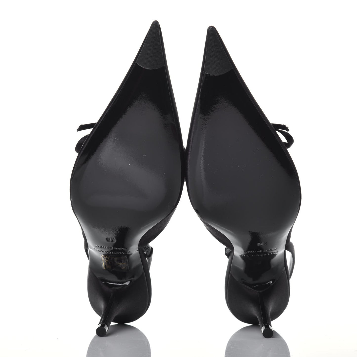 Satin Pointed Toe Knife Slingback Mules 35 Black