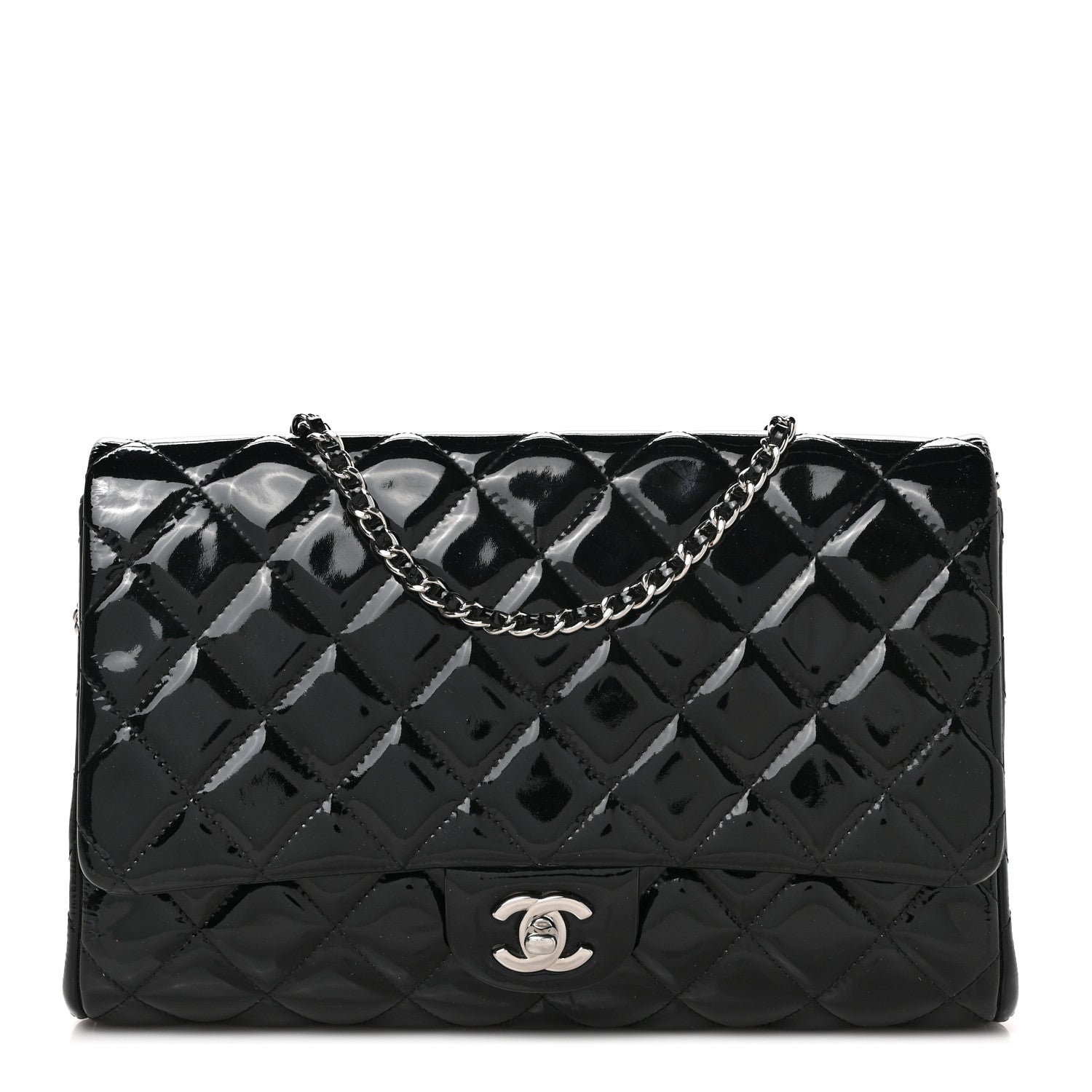 Chanel Patent Quilted Clutch with Chain Flap Black 1 of 9