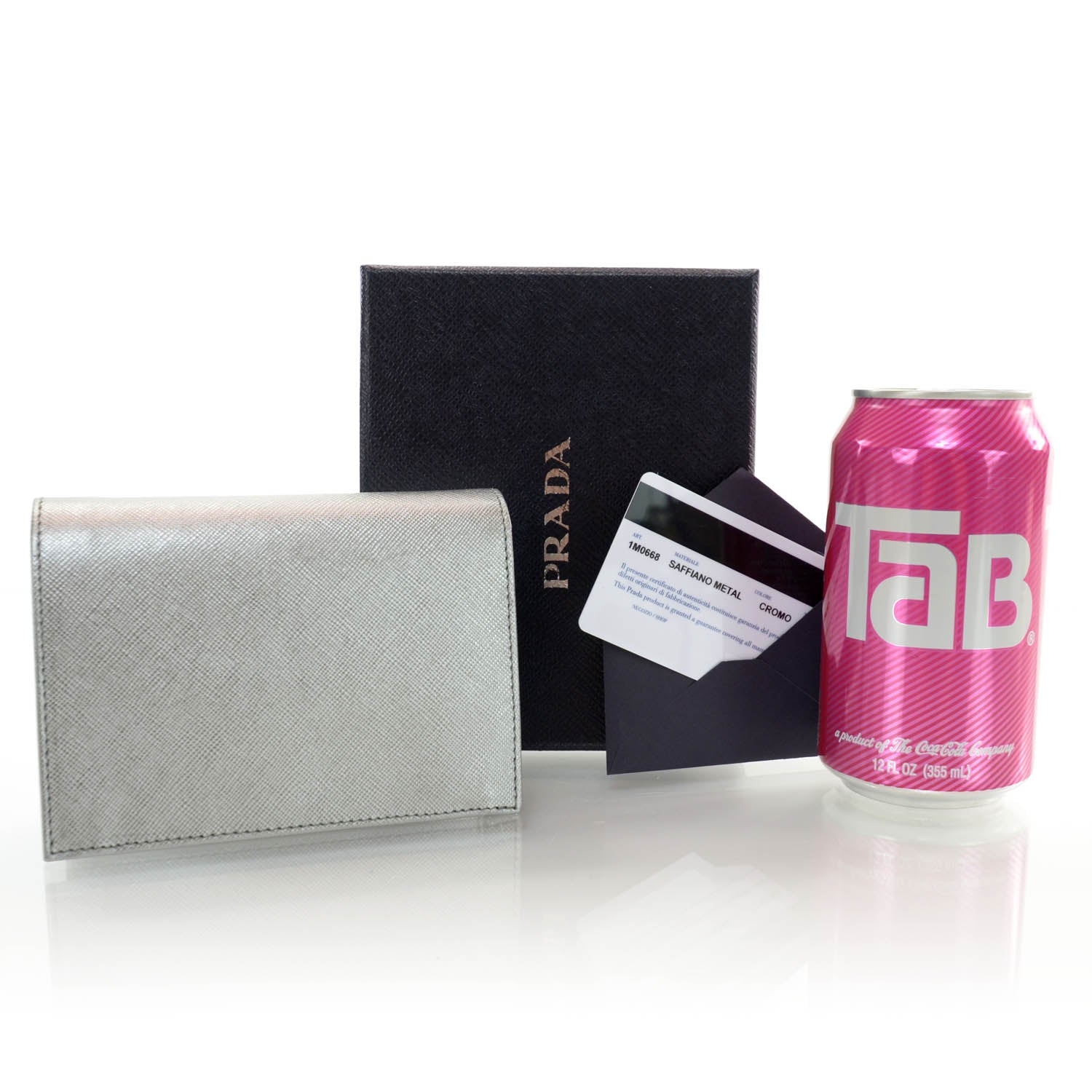 Prada Saffiano Metal Bi-Fold Wallet Cromo 2 of 8