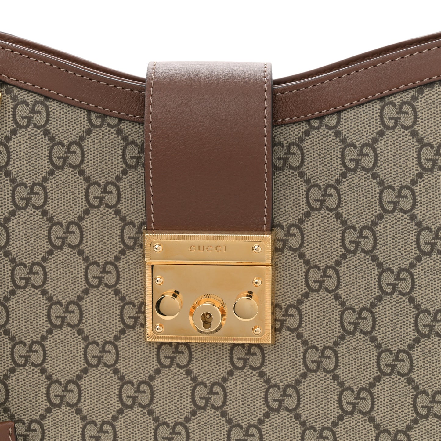 GG Supreme Monogram Medium Padlock Shoulder Bag Beige Ebony Brown Sugar
