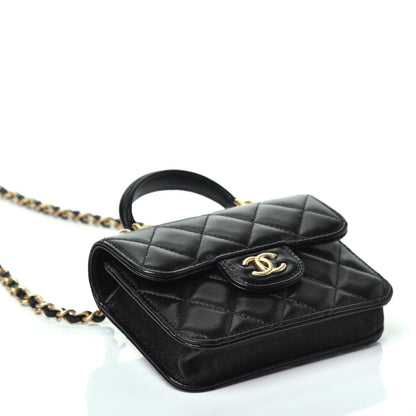 Chanel Lambskin Quilted Top Handle Flap Coin Purse With Chain Black 5 of 10