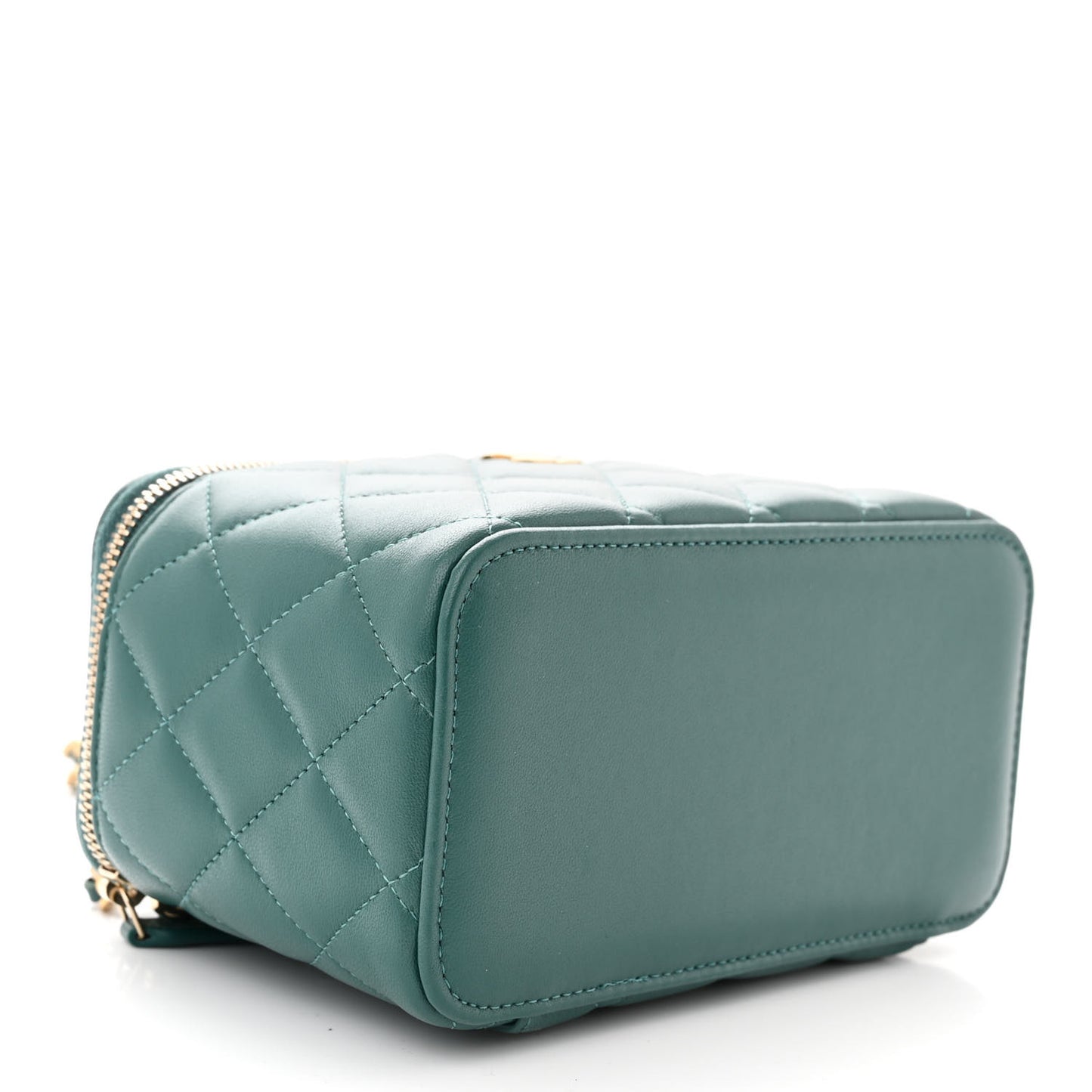 Lambskin Quilted Small Top Handle Vanity Case With Chain Green