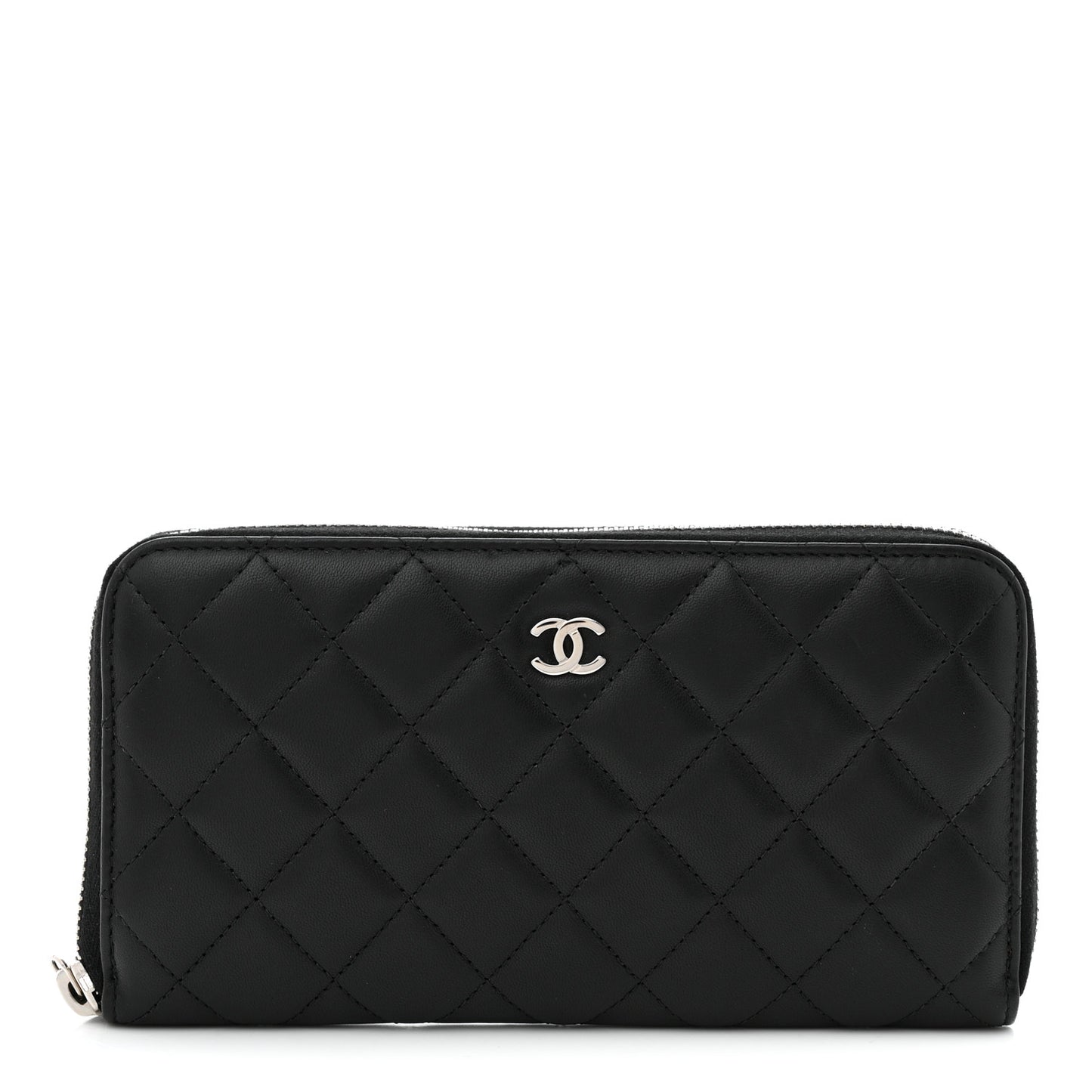 Lambskin Quilted Large Gusset Zip Around Wallet Black