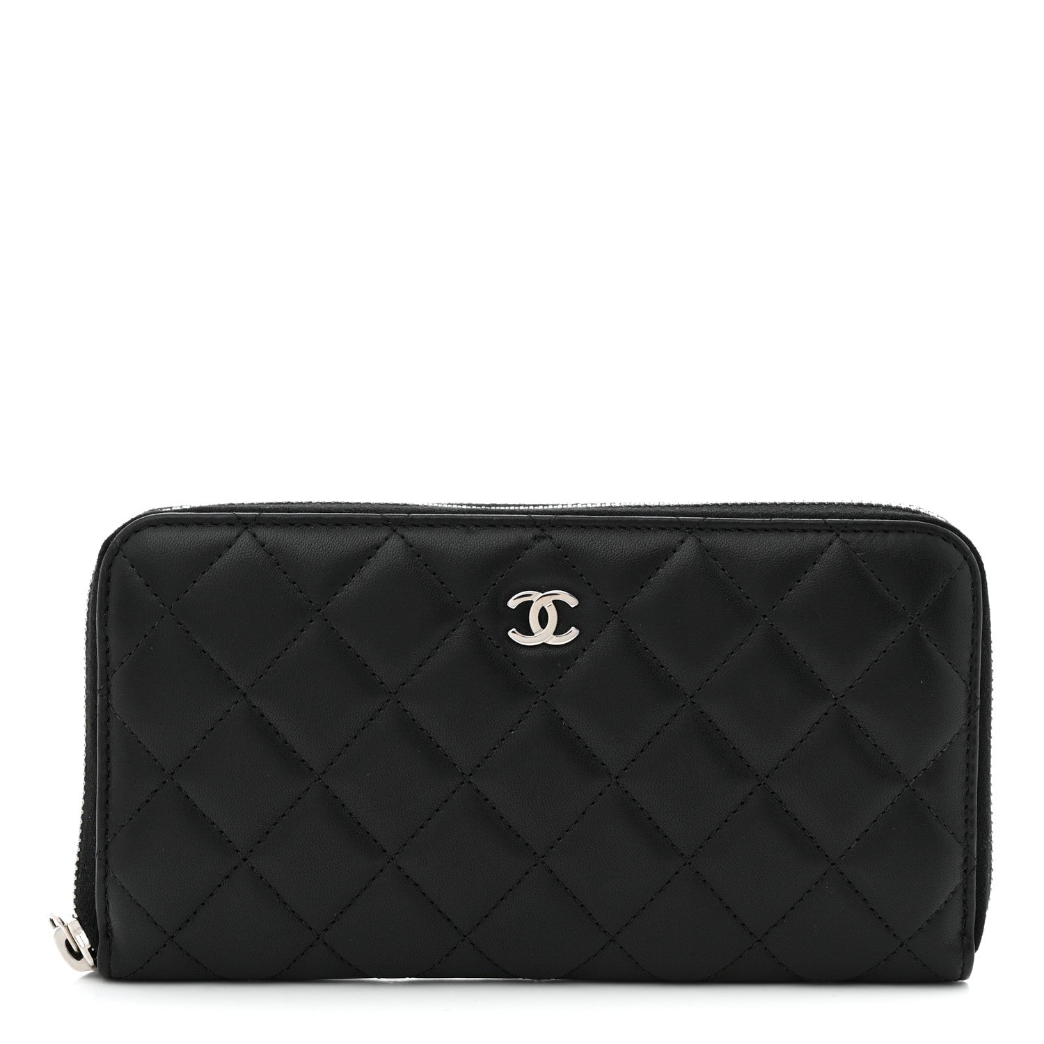 Chanel Lambskin Quilted Large Gusset Zip Around Wallet Black 1 of 8