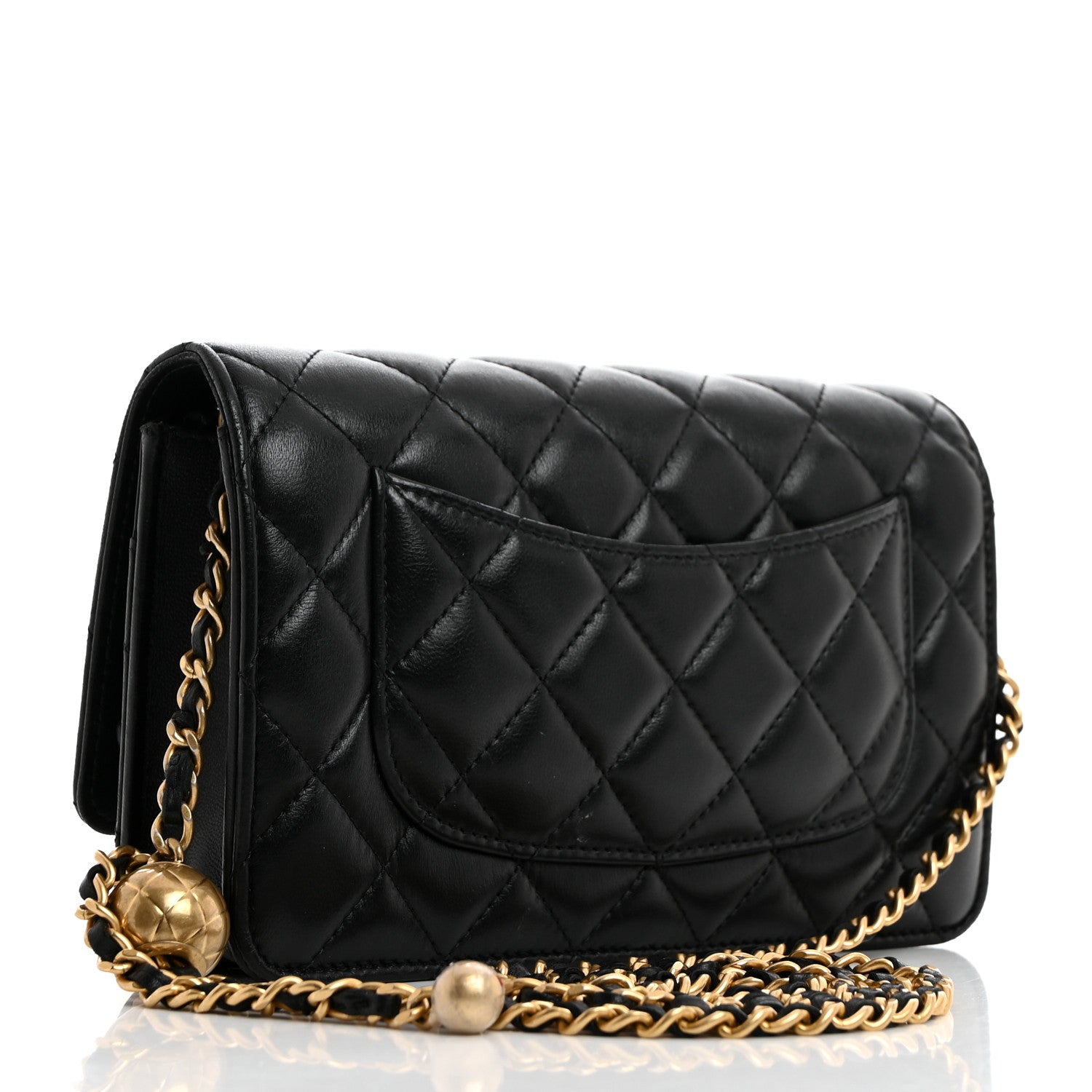 Chanel Lambskin Quilted CC Pearl Crush Wallet on Chain WOC Black 3 of 11