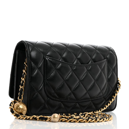 Chanel Lambskin Quilted CC Pearl Crush Wallet on Chain WOC Black 3 of 11