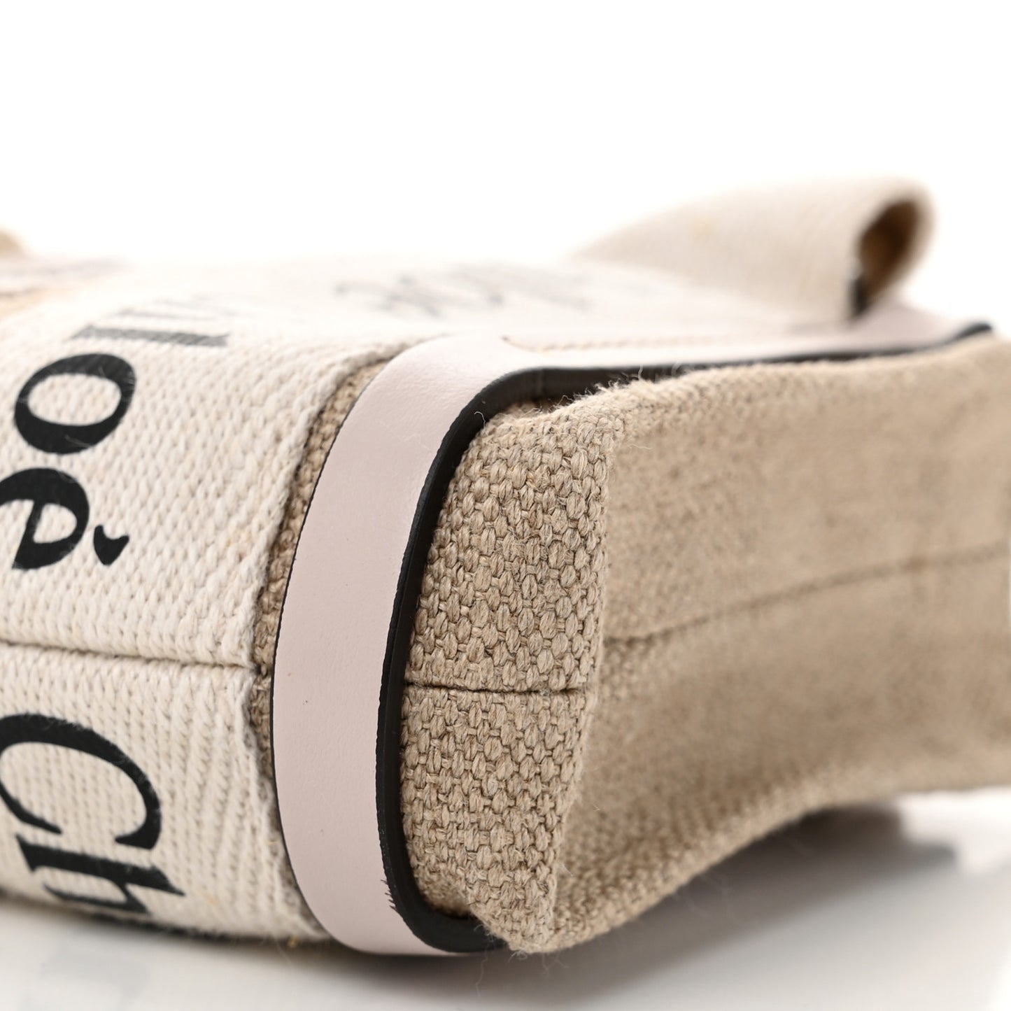 Cotton Calfskin Nano Woody Ribbon Tote White Pink