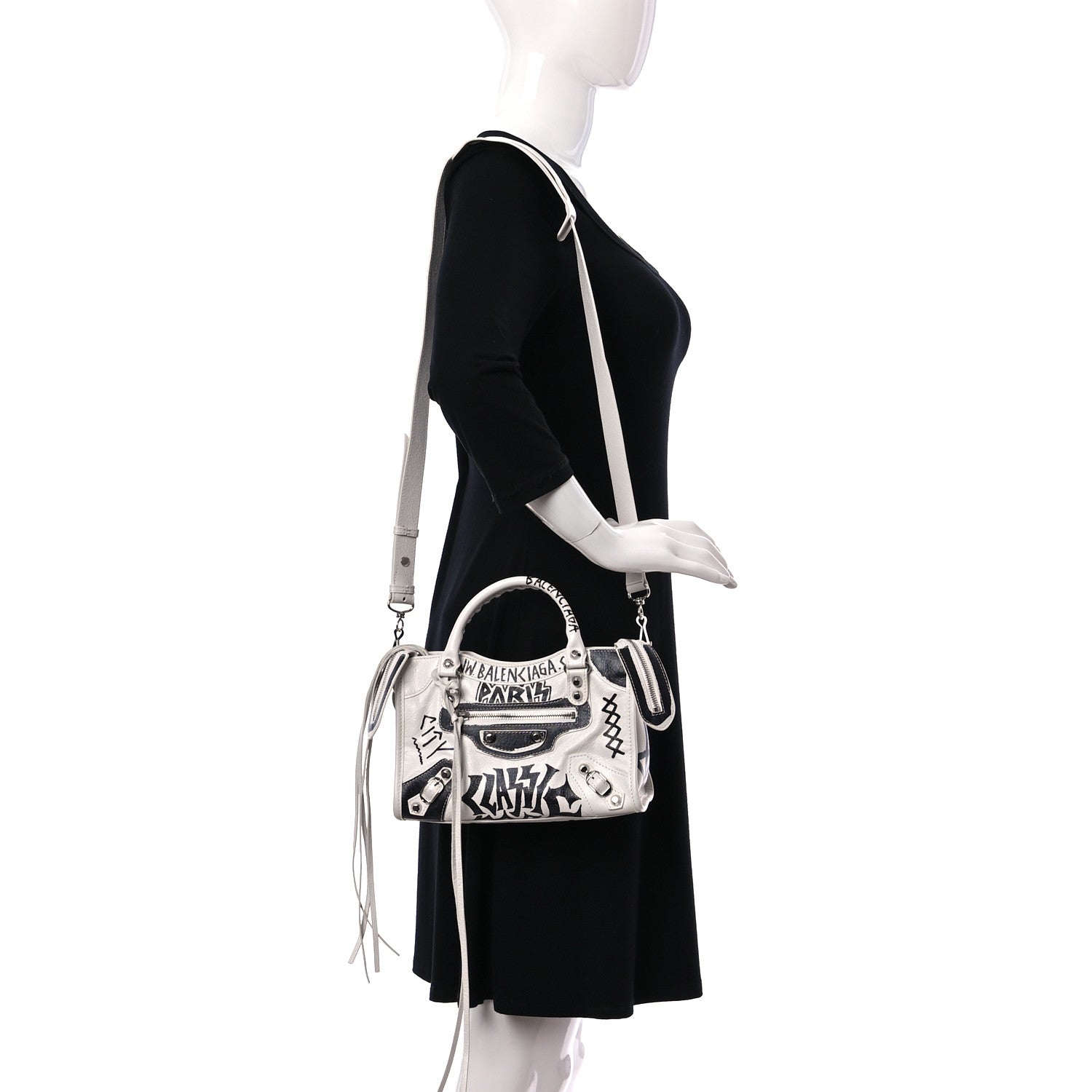 Balenciaga Agneau Arena Graffiti All Over Classic Silver Hardware Mini City White Black 2 of 13