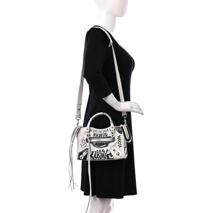 Balenciaga Agneau Arena Graffiti All Over Classic Silver Hardware Mini City White Black 2 of 13