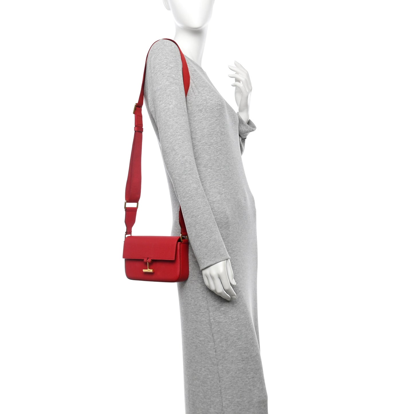 Grained Calfskin Mini Tara Long Strap Crossbody Bag Red