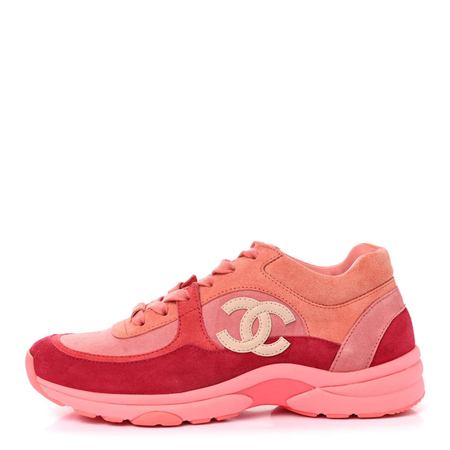 Nylon Lambskin Suede Calfskin CC Sneakers 38 Coral