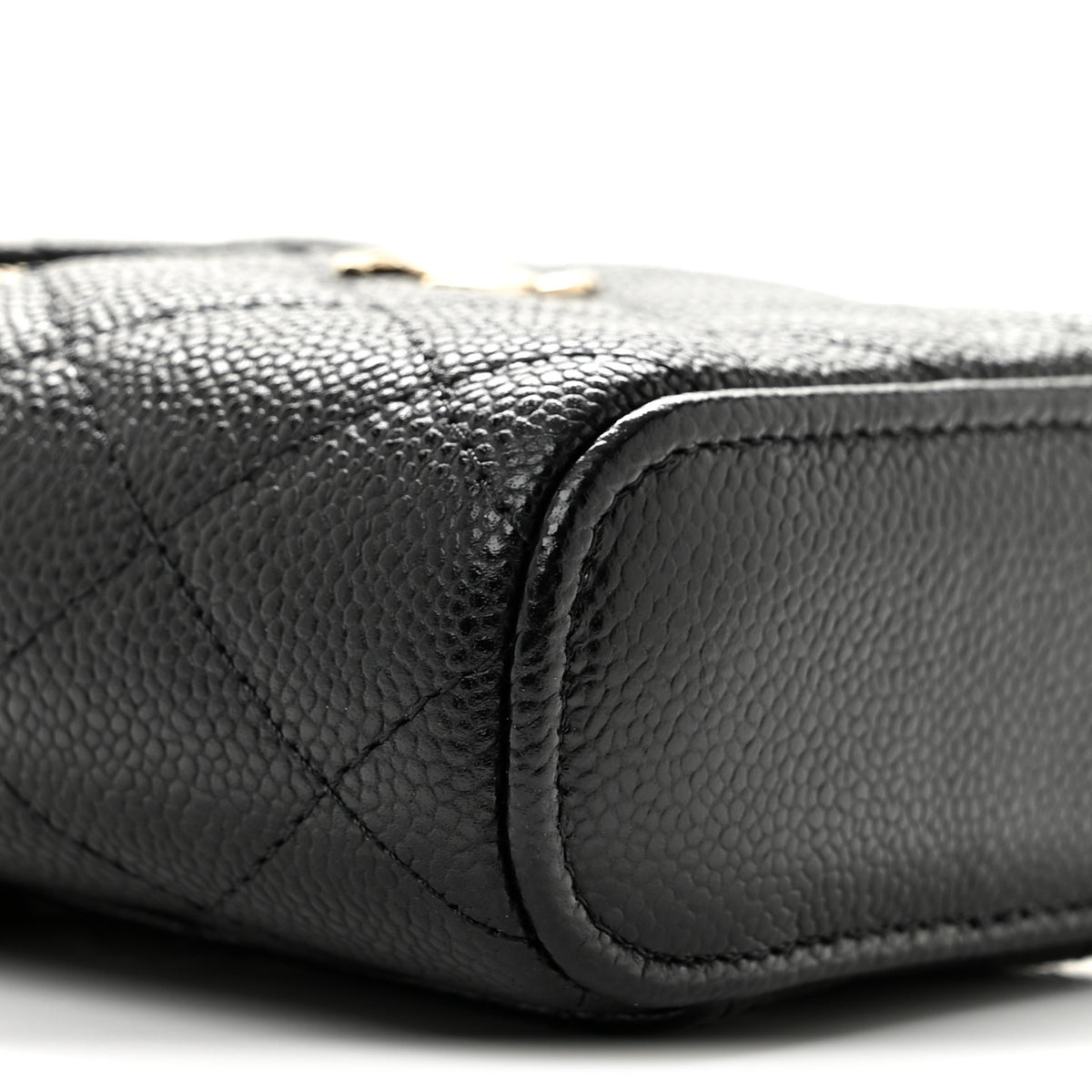 Caviar Quilted Small Handle With Care Vanity Case With Chain Black