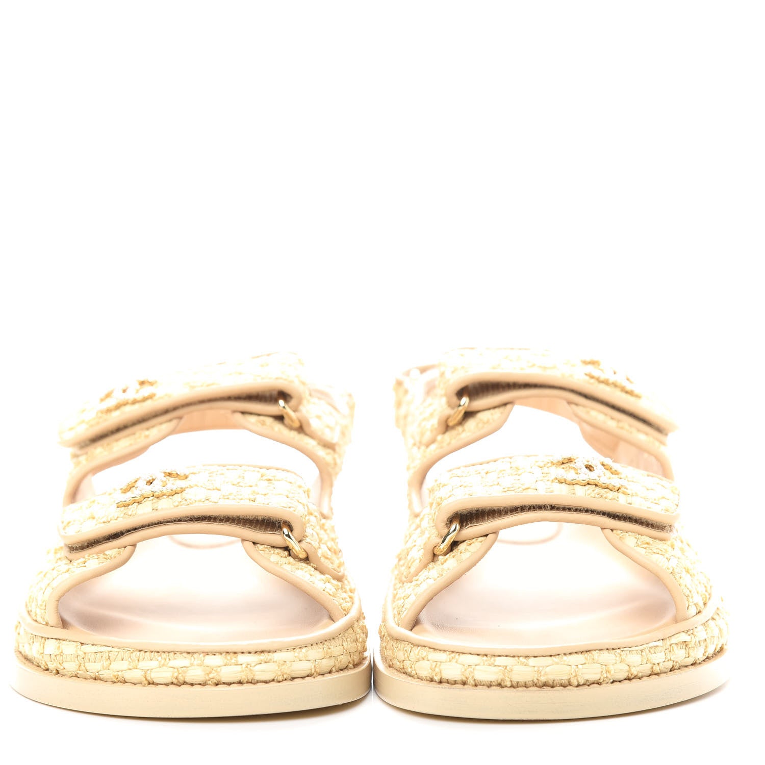 Chanel Braided Fabric Velcro Dad Sandals 38 Beige 2 of 11