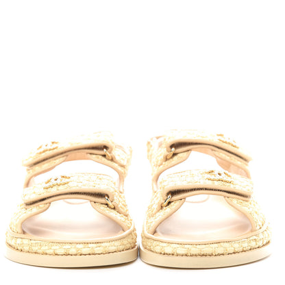 Chanel Braided Fabric Velcro Dad Sandals 38 Beige 2 of 11