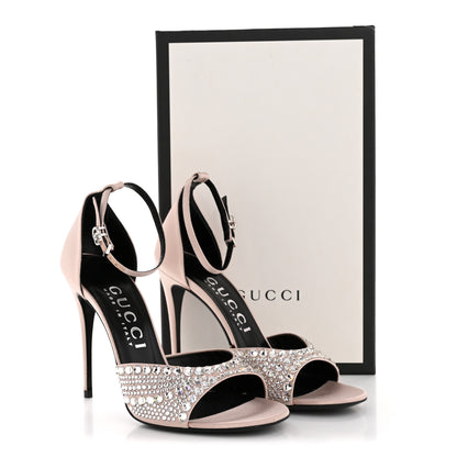 Gucci Satin Crystal Ankle Strap Sandal Pumps 39 Skin Rose 10 of 10