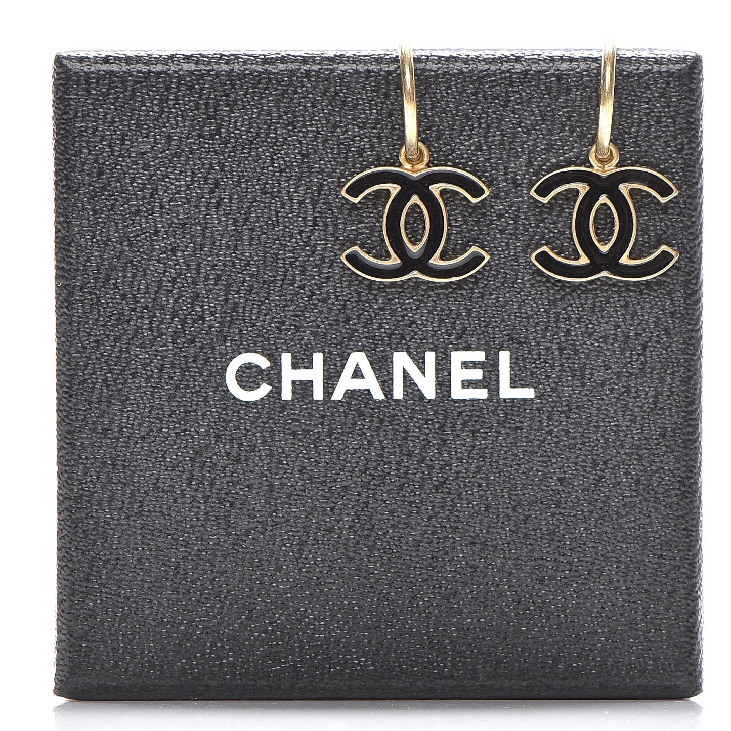 Enamel CC Dangle Earrings Gold Black
