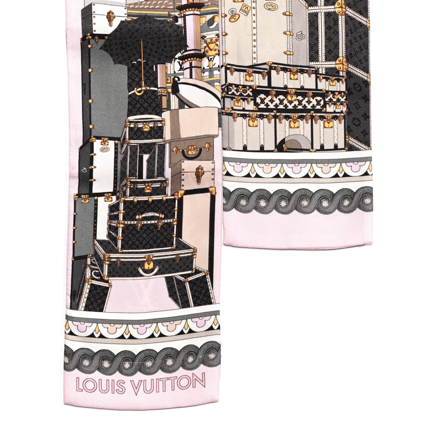 Louis Vuitton Silk Monogram Around The World Bandeau Black Pink 2 of 3