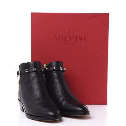 Valentino Garavani Grained Calfskin Rockstud Single Buckle 35mm Cowboy Ankle Boots 35 Black 10 of 10